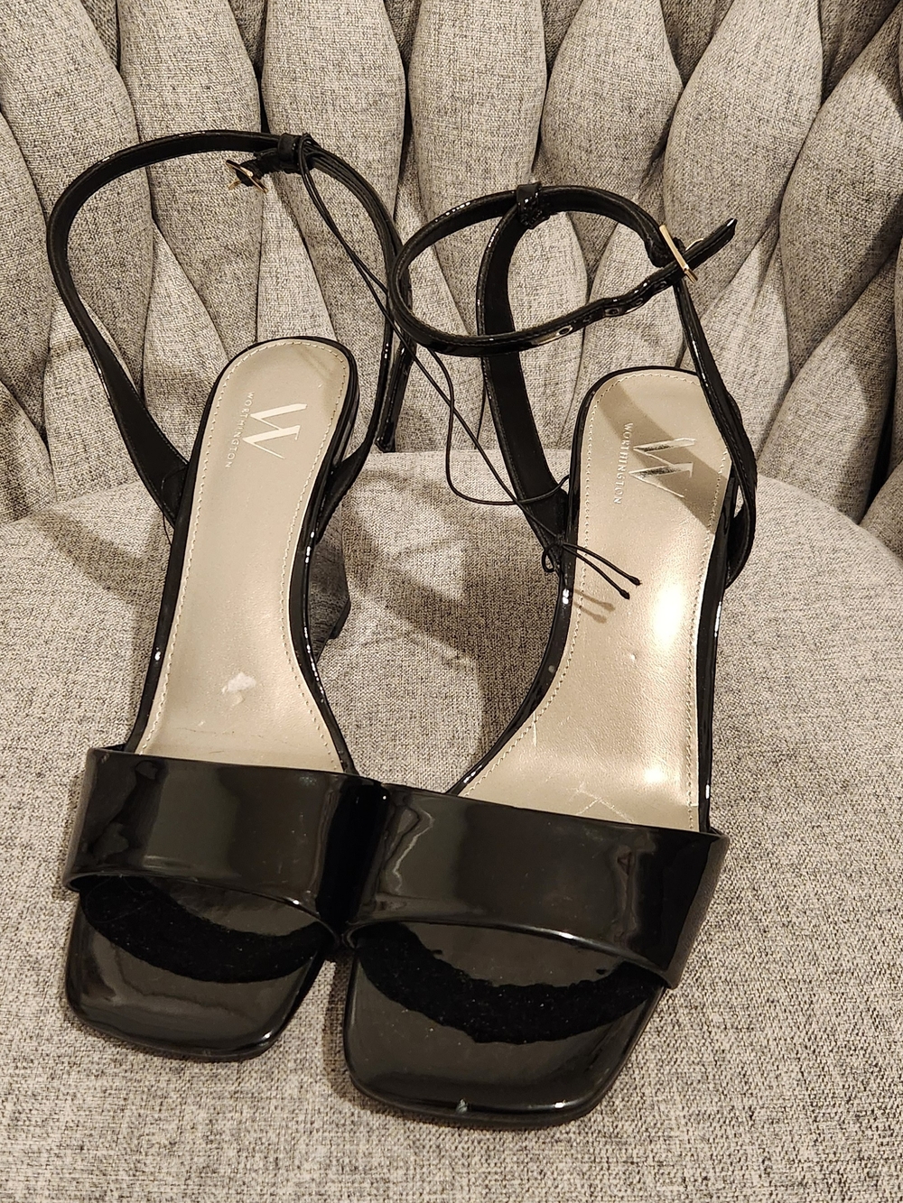 Worthington Black Patent Ankle-Strap Wedge Sandals